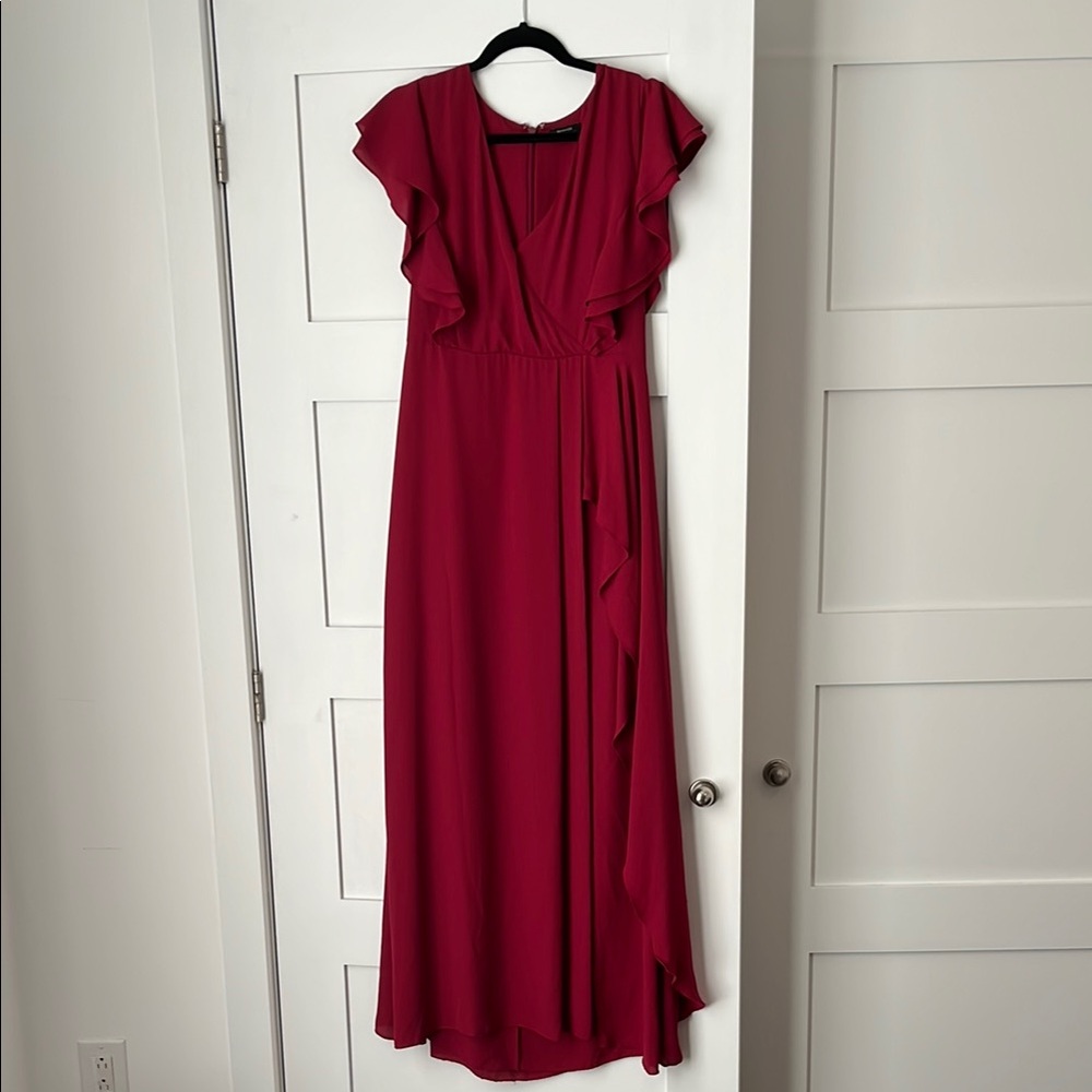 RW&CO Red Wrap Tie Front Maxi Dress
